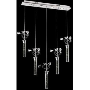 METAL LED and BUBBLE GLASS CHROME AND GOLD CHANDELIER 70 x 13 CM LOAD: 100 CM